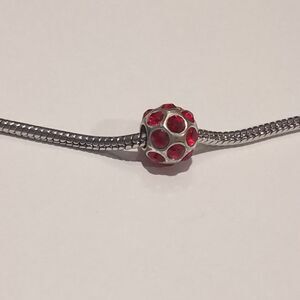 Silver Red Rhinestones‎ Ball Charm for Pandora Style Bracelet